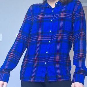 SALE❗️Royal Blue Plaid Button-Up Shirt